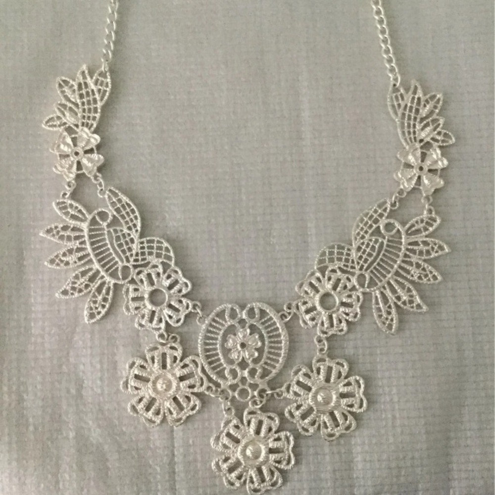 Silver Floral Metallic Design Artistry Statement Necklace
